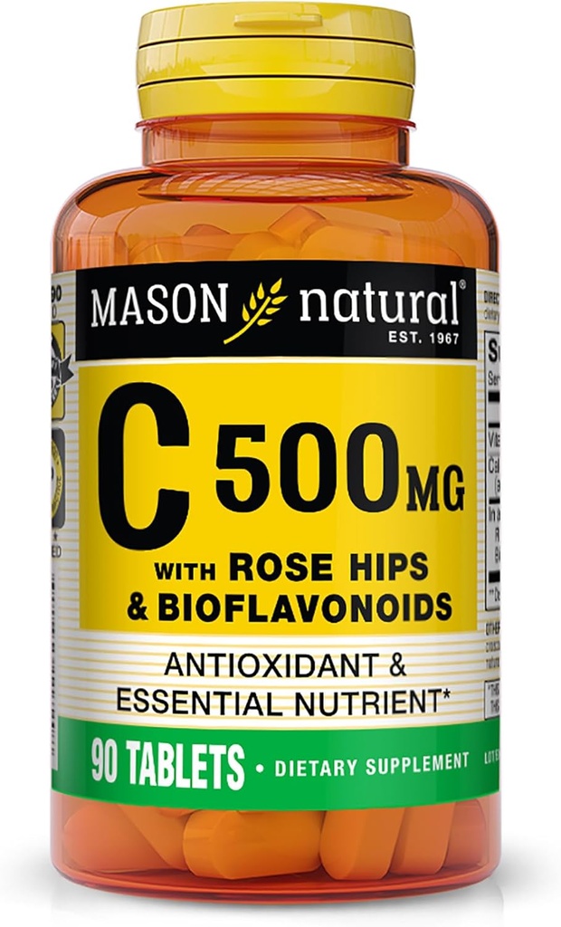 MASON NATURAL Vitamin C 500 mg, med Rose HIPS & Bioflavonoider, Immun Support & Antioxidant Formel, 90 tabletter