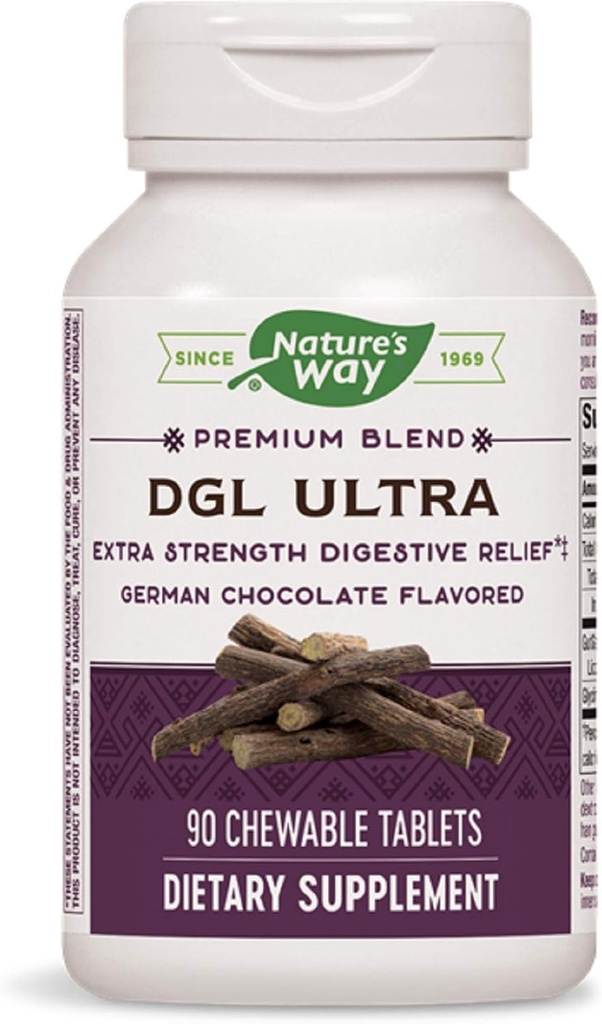 Nature's Way DGL ULTRA 10:1 Extra Strength, 75 mg per annos, saksalainen suklaamaku, 90 purutablettia, 2 pakkaus (pakkaus toukokuun vary)