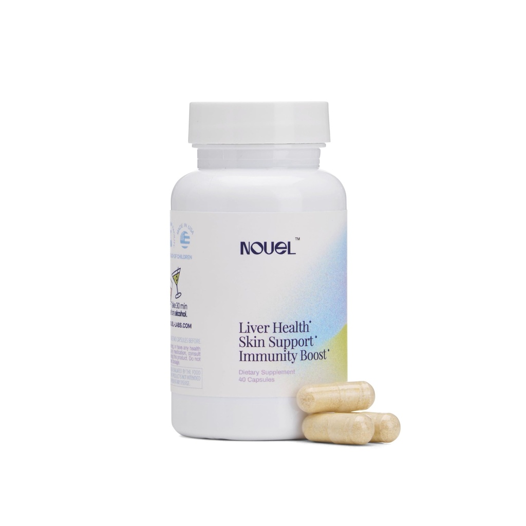 Nouel | Hud + Lever + immunitetsstöd | Återställningstillägg för att dricka | Milk Thistle, NAC, Hyaluronic Acid, CoQ10, Biotin, Antioxidanter | 40 kapslar
