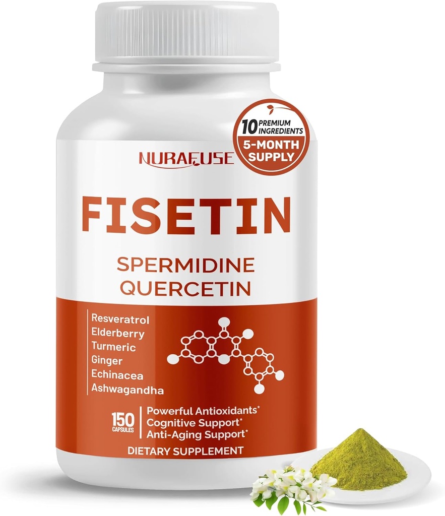 Fisetiini 10-in-1 Formula - Spermidiini Quercetin Resveratrol, Elderberry, Turmeeric ei-GMO, gluteeniton, soijaton