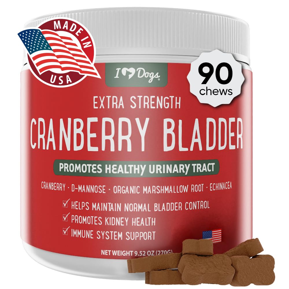 iHeartDogs Extra Strength Virtsa-, virtsarakko- ja munuaistuki koirille karpalo-, D-mannoosi- ja echinacea-hoito auttaa ylläpitämään virtsateiden terveyttä, vahvistaa heikkoa ja inkontinenttia rakkoa