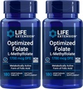 Life Extension Optimoitu Folaatti (L-Metyylifolaatti) 1700 mikrog DFE, 180 Veg tablettia (Pack of 2)