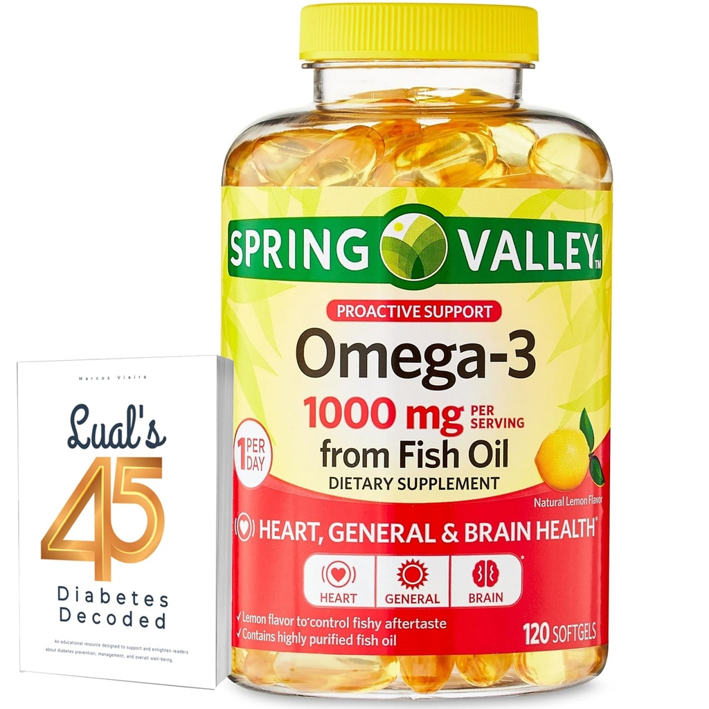 Omega-3 Fish Oil Heart General & Brain Health Ravintolisä Softgels, 1000 mg, 120 Count Bundle Luall's 45 Diabetes Dekoodattu