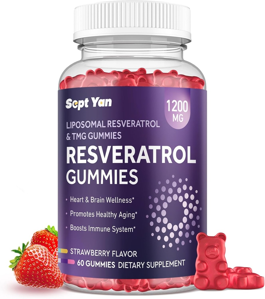 Liposomal NAD Resveratrol Supplement Gummies 1200mg med NAD +, Quercetin, TMG, Pterostilbene, Red Wine Extract, Antioxidant, Healthy Aging, Cellular Repair, Energy, Brain Function - 60 Gummies
