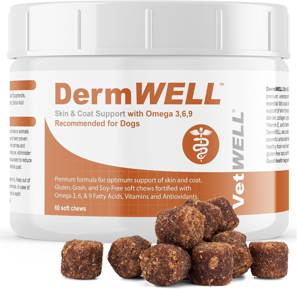 VetWELL Omega 3 täydennysosa koirille Etelämantereella Krill Oil, Astaksantiini, Omega 3 6 9, EPA, DHA Amazing Skin and Coat (60 Count)