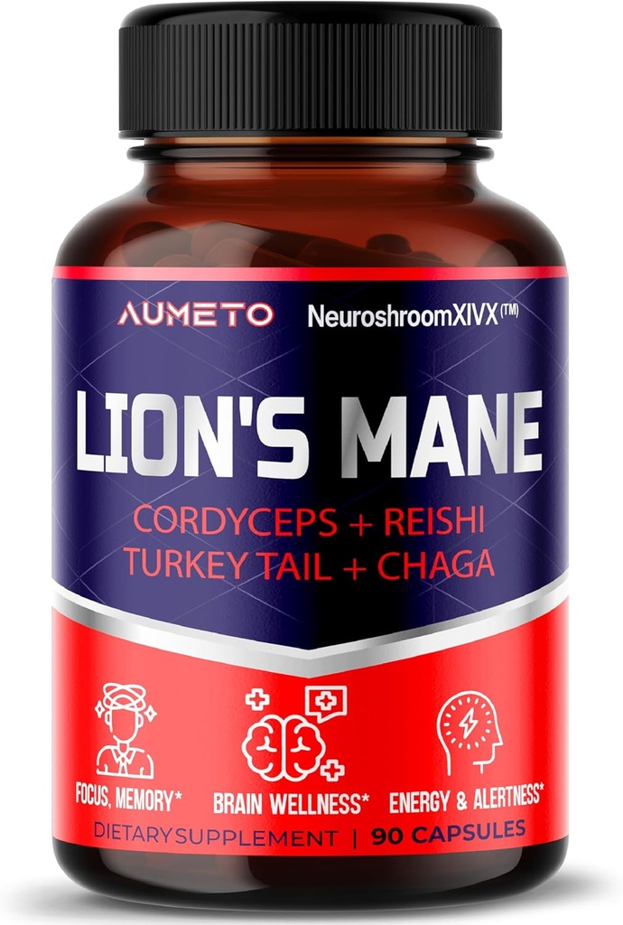 Lions Mane Supplement Capsules 40% Polysaccharides med Cordyceps, Reishi, Turkiet Tail, Chaga Mushroom Complex - Koffeinfri 18 i 1 Brain Supplement för minne och fokus