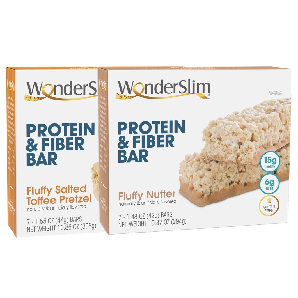 WonderSlim Protein och Fiber Bar Bundle, Fluffy Salted Toffee Pretzel & Fluffy Nutter