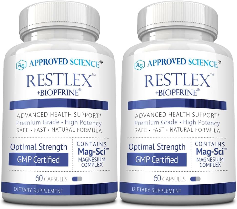 Hyväksytty Science Restlex - 420 mg Magnesium Glycinate Blend, L-teaniini 200 mg - 60 kapselia - 2 kapselin pakkaus