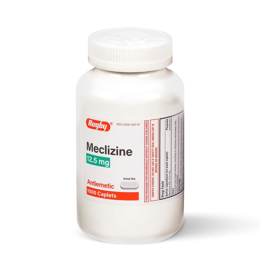 Rugby Meclizine 12,5 mg Antiemetic Caplets för symtom relaterade till Motion Sickness- Travel and Cruise Essentials, 1000 Caplets