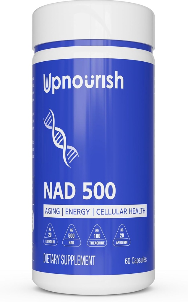 Nikotinamid Adenine Dinucleotide NAD Supplement - 500 mg NAD + Tillägg med Resveratrol, Quercetin, Theacrine, Luteolin, Apigenin - Nicotinamide Riboside NR Alternativ för kvinnor och män, 60 kapslar