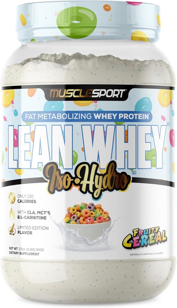 Musclesport Lean Whey RevolutionTM Protein Powder - Whey Protein Isolate - Low Calorie, Low Carb, Low Fat, Incredible Flavors - 25g Protein per Scoop (2lb, Fruity Cereal)