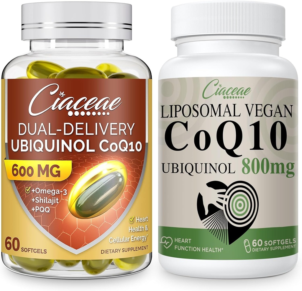 Liposomal CoQ10 800mg 1PCS Bundle med Ubiquinol CoQ10 600 MG Softgels med Omega-3 & Shilajit & PQQ 1PCS