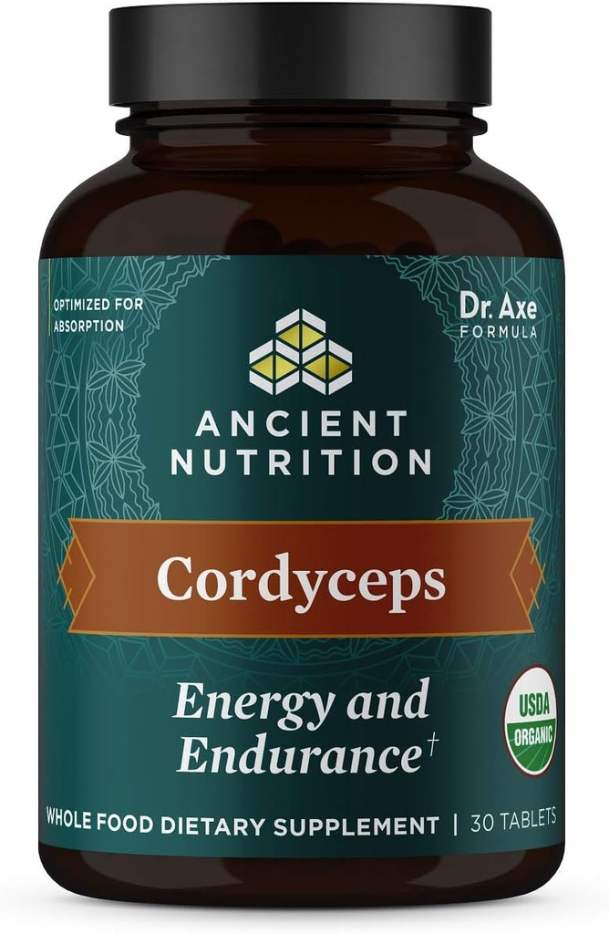 Antiikin ravitsemus Organic Cordyceps Tabletit, Valmistettu Ashwagandha, tukee energiaa ja kestävyyttä, Gluteeniton, Vegan, Paleo ja Keto Friendly, 30 kreivi