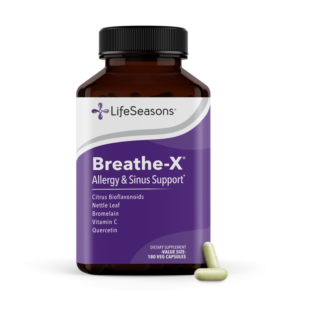 Breathe-X - Allergy & Sinus Relief Supplement - Tukee Sinuses & Nasal Discomfort - Nokkosleaf & C - 180 kapselia