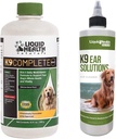 LIQUIDHEALTH Lemmikki K9 Complete 8-in-1 Multivitamiini kaikille koirille & pennut & K9 Korvapesuratkaisut - Lemmikkieläinten terveys täydentää Bundle Joint & Immuuneja, koiran korvan puhdistus hoito - Valmistettu USA