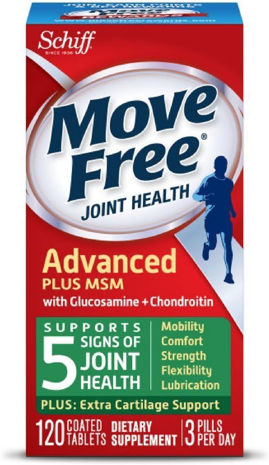 Siirrä ilmainen Advanced Plus MSM, 120 tablettia - Joint Health Supplement Glukosamiini ja kondroitiini (Pakki 12)