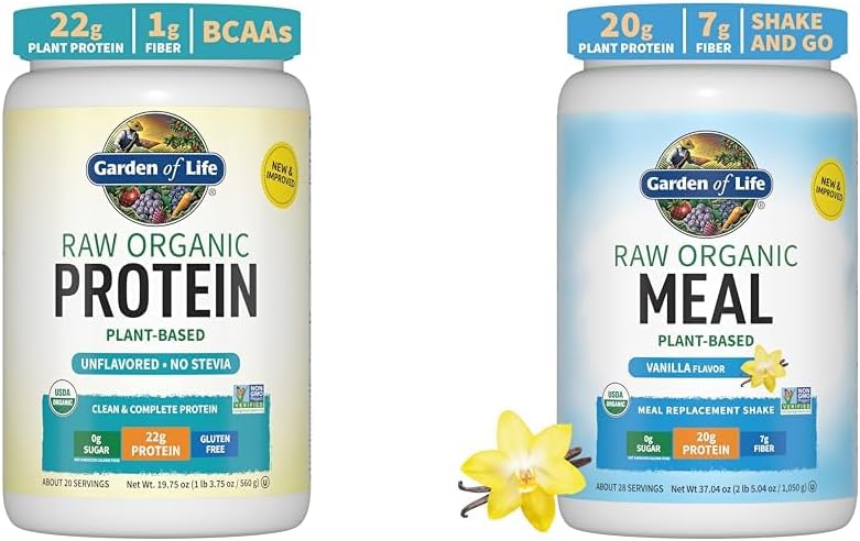 Elämänpuutarha Organic Vegaani makuamaton proteiinijauhe 22g Complete Plant Based Raw Protein & Vegan Protein Powder - Raw Organic Meal Replacement Shakes - Vanilla - Pea Protein