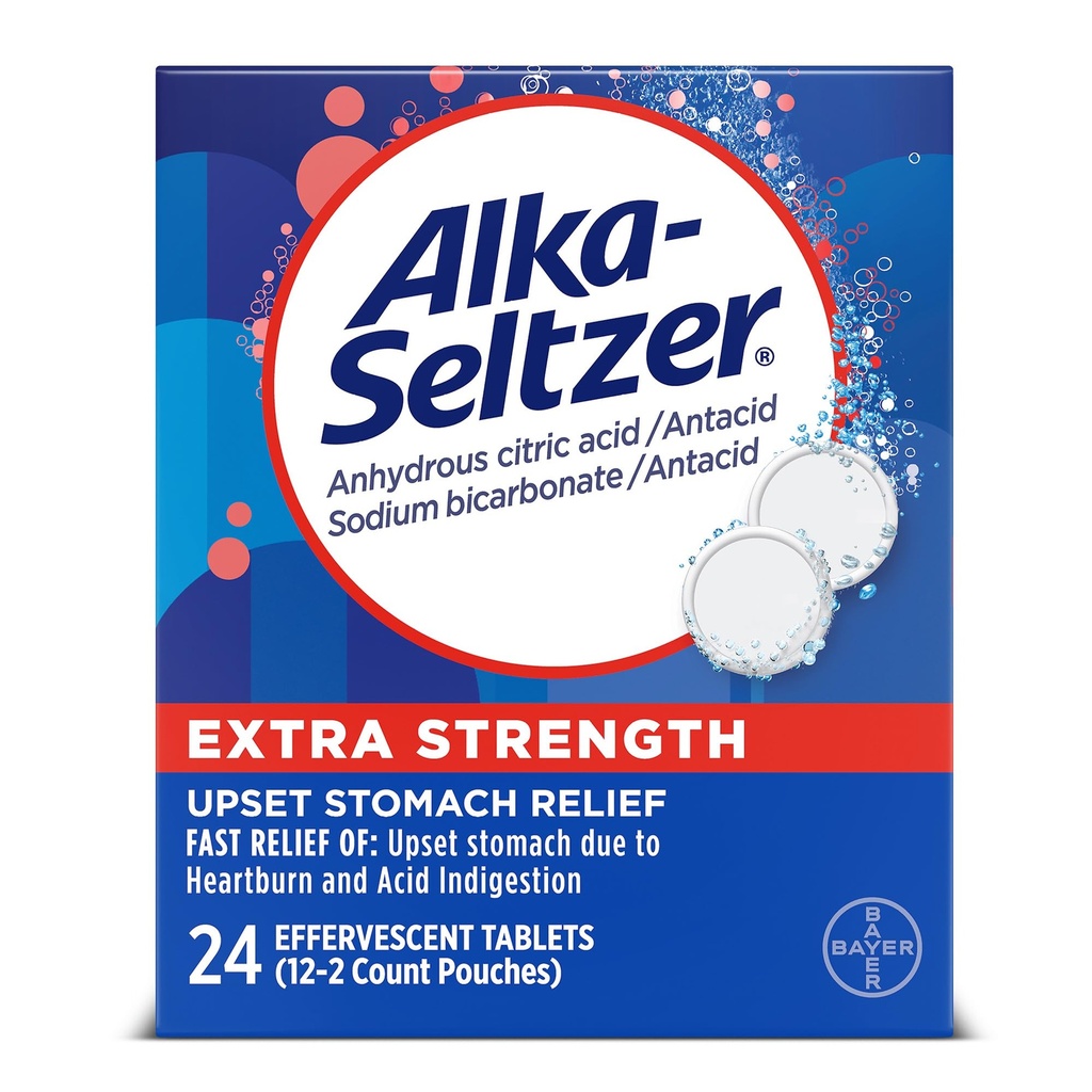 Alka- Seltzer Extra Strength Heartburn Relief Effervescent Antasidit tabletit, nopeat ruoansulatusvaivat, 24 Ct