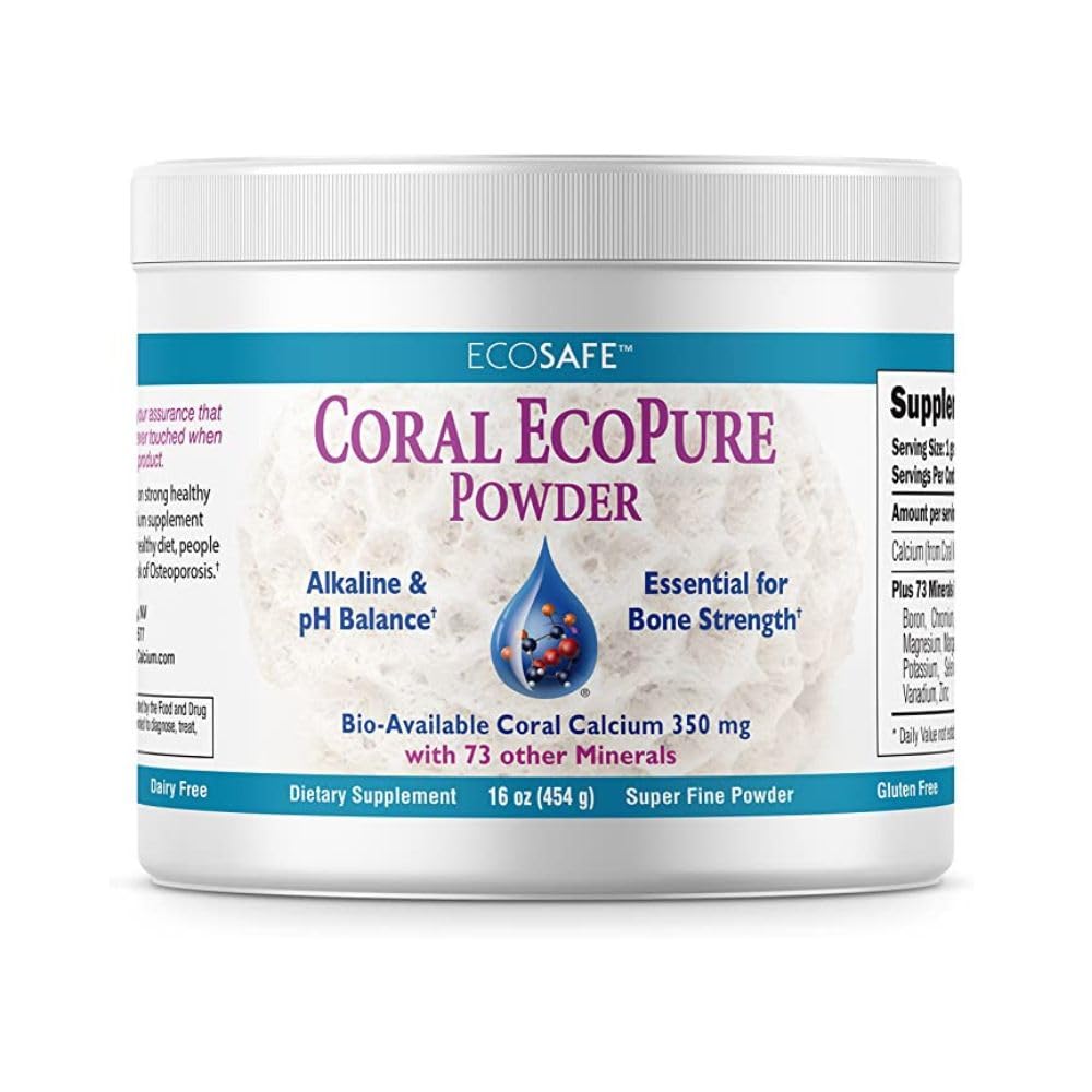 Coral Ecopure Powder, Coral Calcium Powder Supplement med Coral Minerals - 16 Ounces