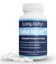 LongJuvity Natrium Butyrate Supplement (300mg) - Luonnollisesti lähdettyä Postbiootti - Optimal Gut Health & Leaky Gut korjaus - Postbiootti lyhytketjuinen rasvahappo, Lab Testattu (120 laajennettu julkaisu Caps)