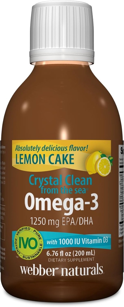Webber Naturals Crystal Clean from the Sea Omega-3 D3-vitamiinilla, Lemon Cake, 6.67 Neste Ounce