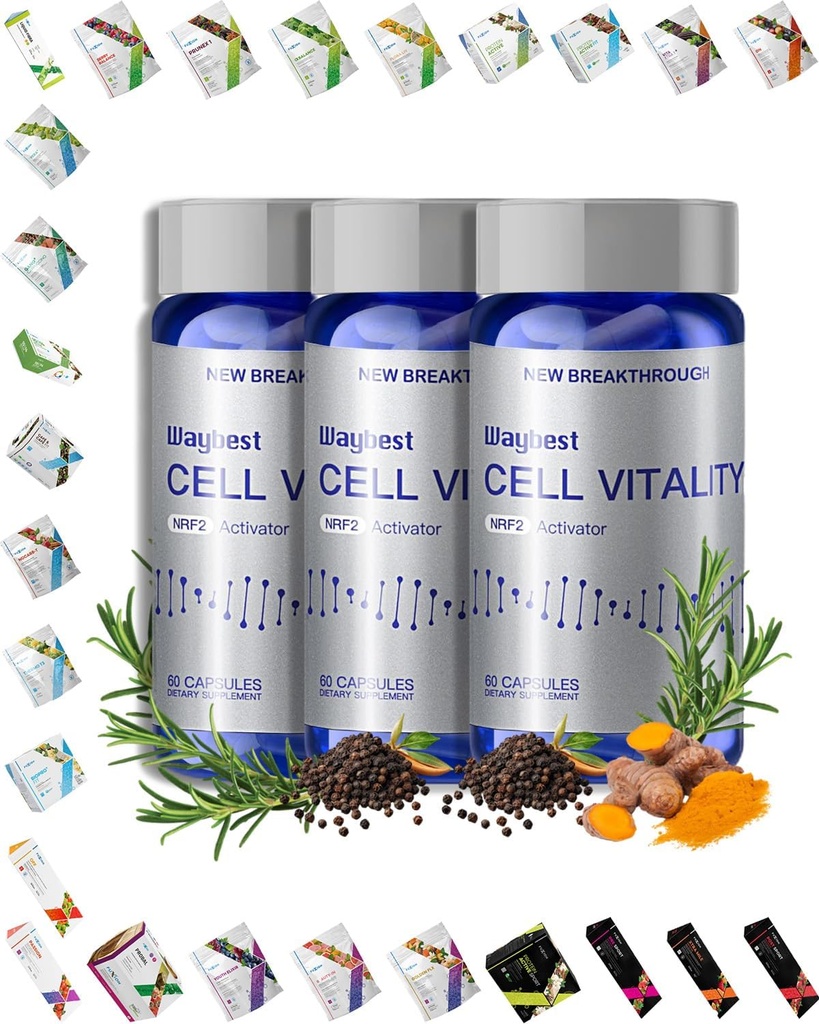 Oksidatiivinen stressinlievitys Formula by Waybest Cell Vitality NRF2 Aktivoija (180 vegaanista kapselia),Nutritional antioksidantti anti-aging Health lisäravinteet,Blend of 5 Natural Herbal Phytonutrients Ingredients