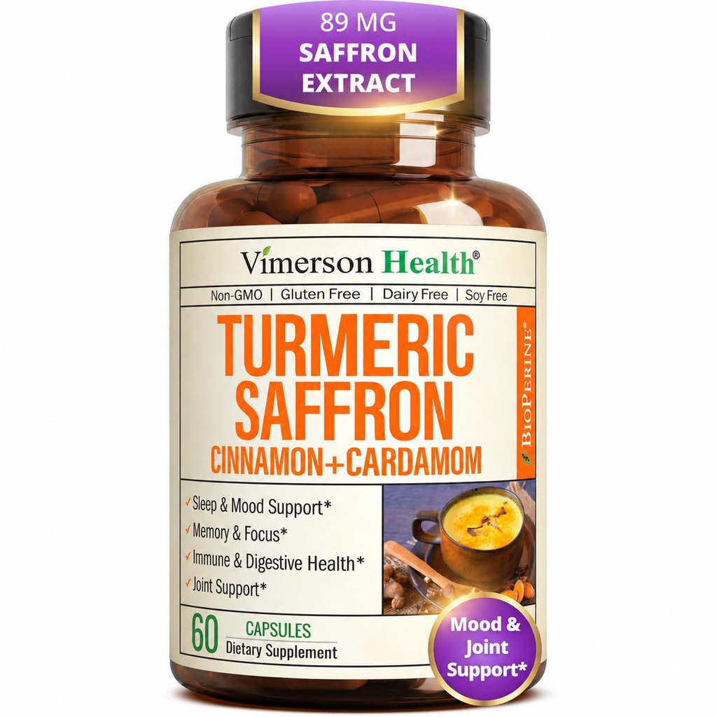 Saffron Lisäravinteet ...89mg Saffron Extract ja 1000mg tumeerinen Blend... Turmeerin lisäravinteet...