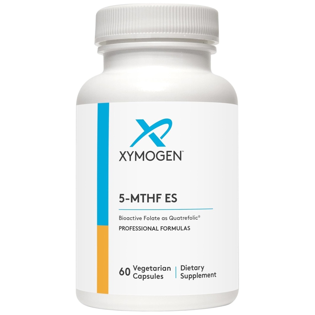 XYMOGEN 5-MTHF ES - 17 000 mcg DFE - Bioaktiv folattillskott som Quatrefolic - Mood, Cardiovascular + Methylation Support - Vitamin B Methyl Folate som L Methylfolate (60 kapslar)
