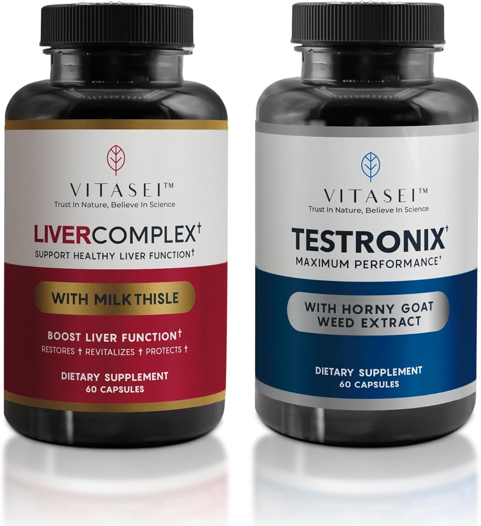 VITASI Maksan puhdistus Detox & Repair, Liver Complex Kapselit naisille ja miehille (60 kapselia) + Testronix Booster miesten (60 kapselia)
