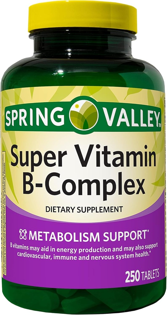 Augu Spring Valley Super-vitamiini B-komplex, Aineenvaihdunta tuki, Tabletit ravintolisä, 250
