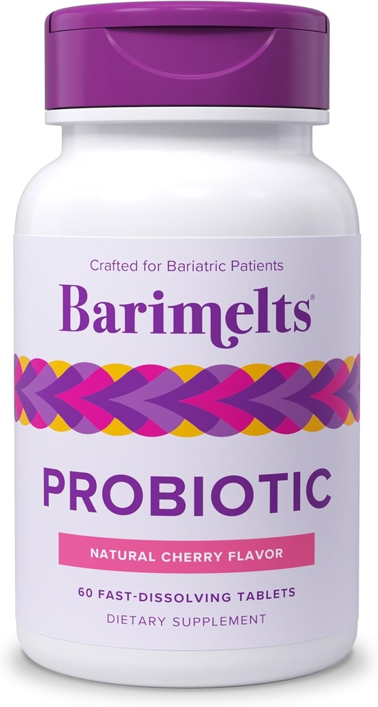 Barimelts Probiotic, 5 miljarder CFU - 60 Fast-Dissolving tabletter (2-månaders leverans) - Sockerfri probiotika för kvinnor, stöd Gut Health efter bariatrisk kirurgi, Natural Cherry smak