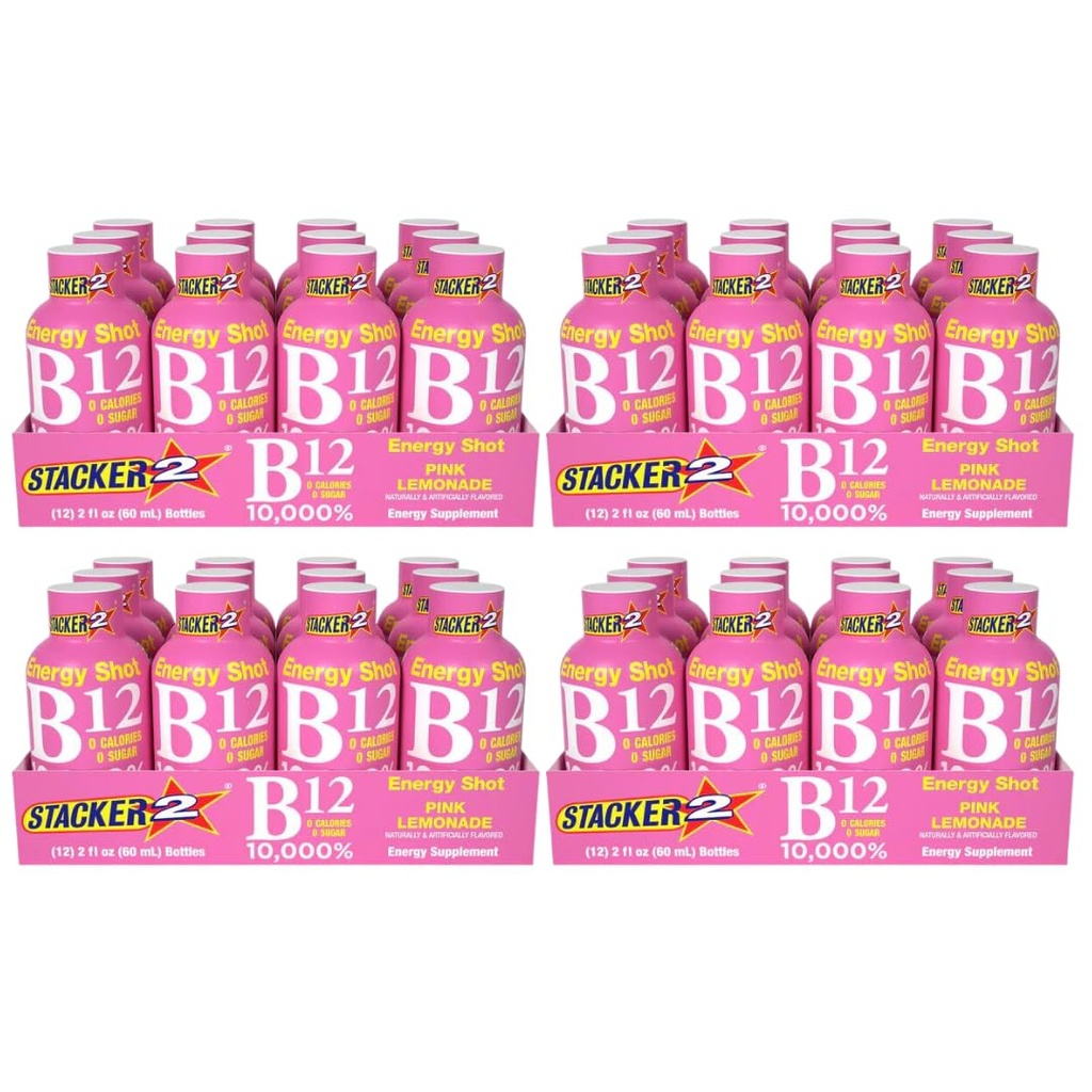 Stacker 2 Rosa Lemonade B12 Energy Shot, 2oz (Pack of 48)