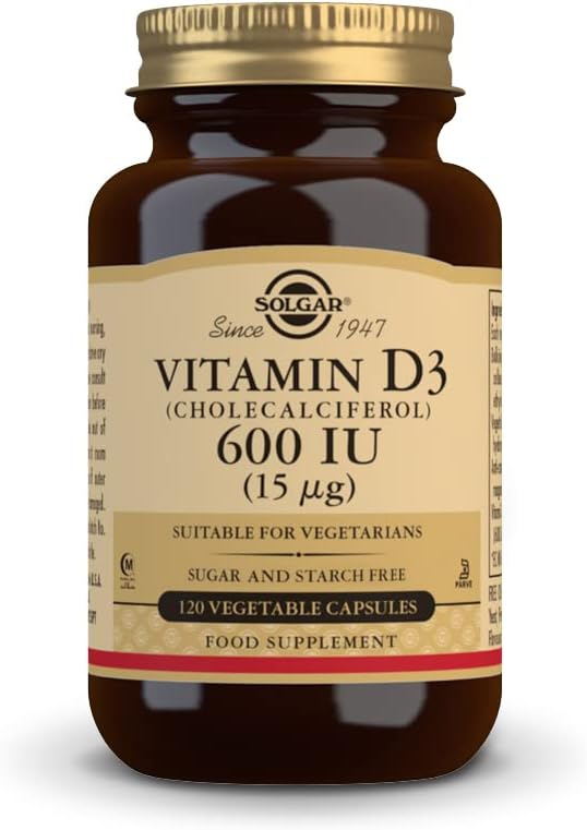 Solgar Vitamin D3 (Cholecalciferol) 15 mcg (600 IE), 120 vegetabiliska kapslar - Hjälper till att upprätthålla hälsosamma ben och tänder - Immun Support - Non-GMO, Gluten Free, Dairy Free, Kosher, Halal - 120 portioner