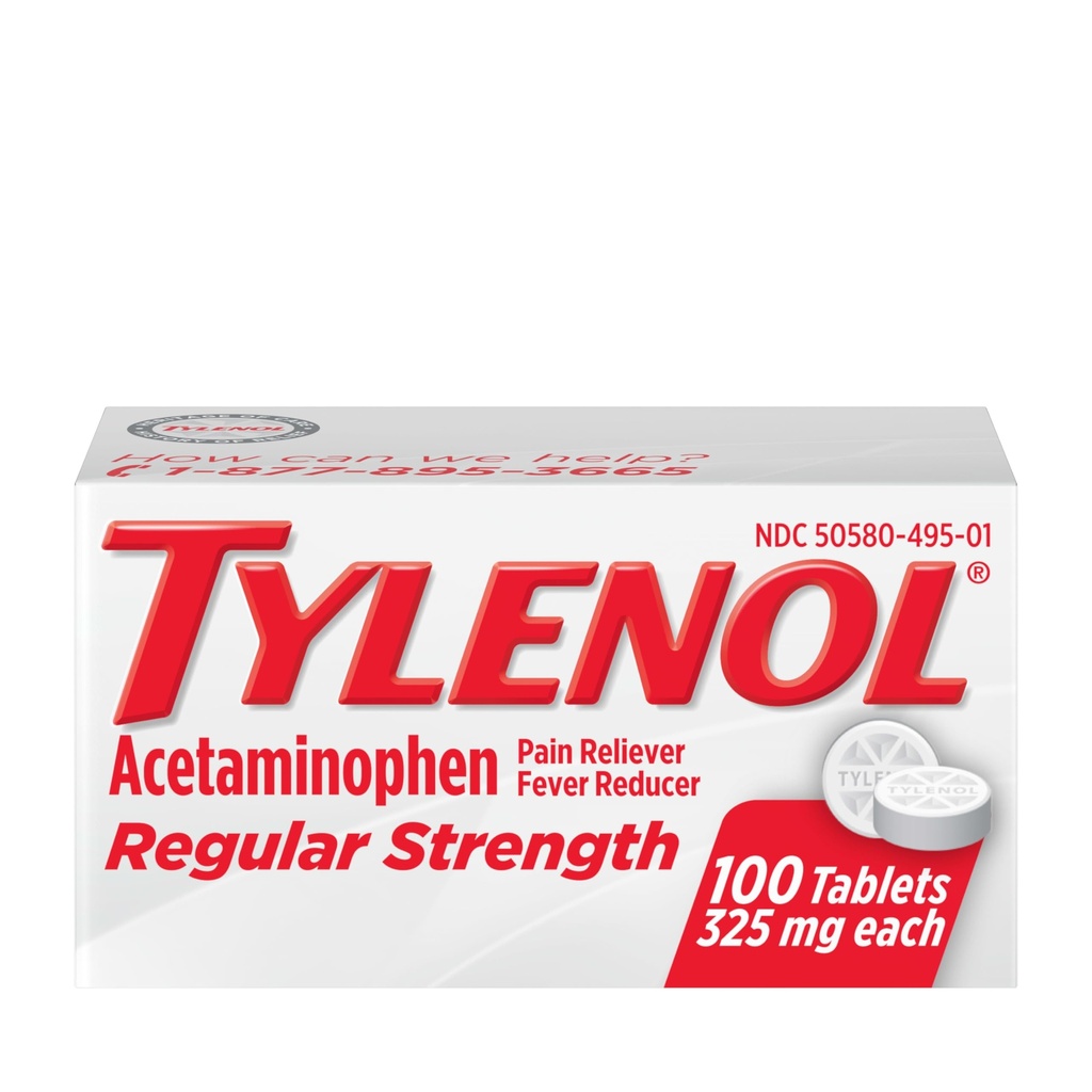 Tylenol Regelbunden styrka tabletter med 325 mg Acetaminophen, Fever Reducer & Pain Reliever för huvudvärk, Backache, Muscle Aches, Joint Pain & Menstrual Cramps, 100 ct