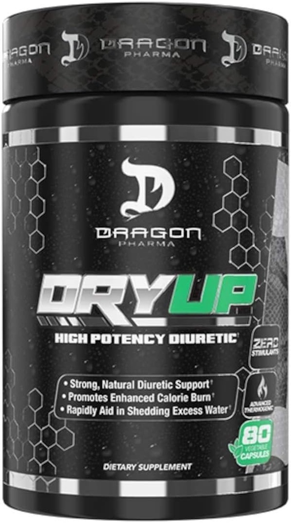 DRAGON PHARMA DryUp, High Potency Diuretic & Thermogenic Matrix, Joustava käyttö, Stim-free täydentää, täydellinen valmistautua kilpailuun tai valokuvia (80 kapselia)