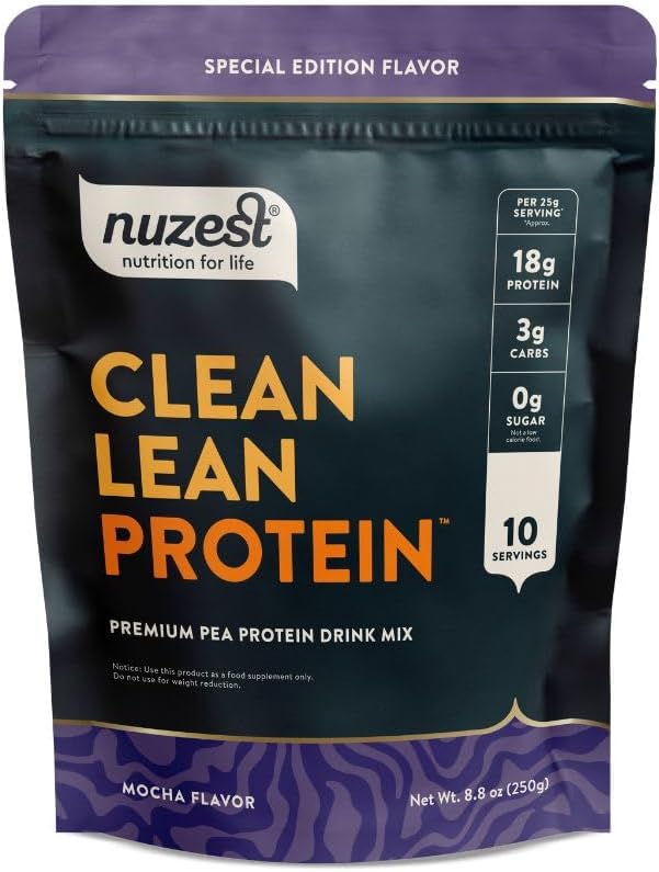 Nuzest - Pea Protein Powder - Clean Lean Protein, Premium Vegan Plant Based Protein Powder, Dairy Free, Gluten Free, GMO Free Protein Shake, Mocha, 8,8 oz