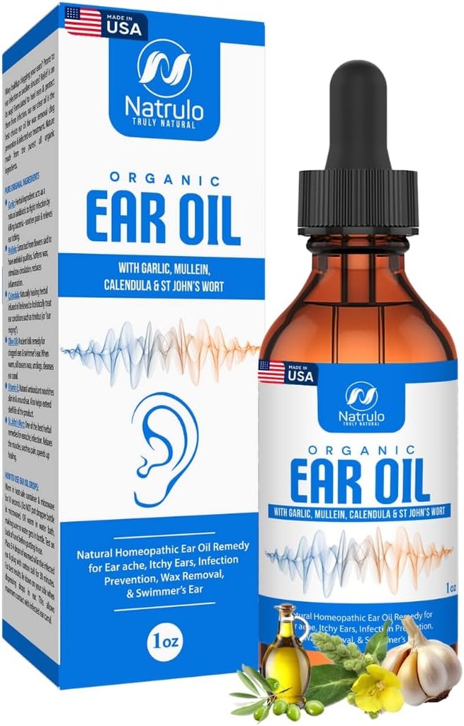 Organic Ear Oil for Ear Infektio - Natural Eardrops for Earache Prevention, Uimarin korva & vahanpoisto - Lapset, Aikuiset, Baby, & Dog Earache Remedy - kanssa Mullein, Valkosipuli, Calendula Made in USA