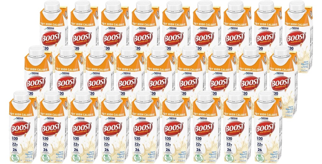 Boost Erittäin korkea Calorie Nutritional Drink, Erittäin vanilja, 8 Ounce Box, pakkaus 27