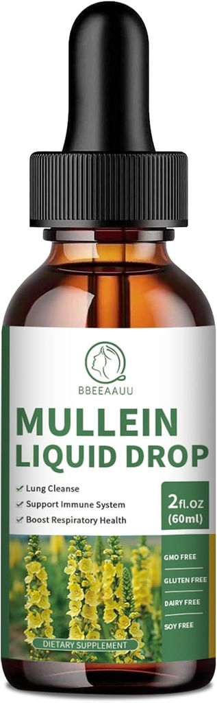 Mullein Drops for Lungs, Mullein Leaf Extract 1000MG for Respiratory, Immune & Digestion Support, med Quercetin, Marshmallow, Elderberry, Black Cumin Seed, Bromelain, Non-GMO, Vegan, 2 Fl Oz
