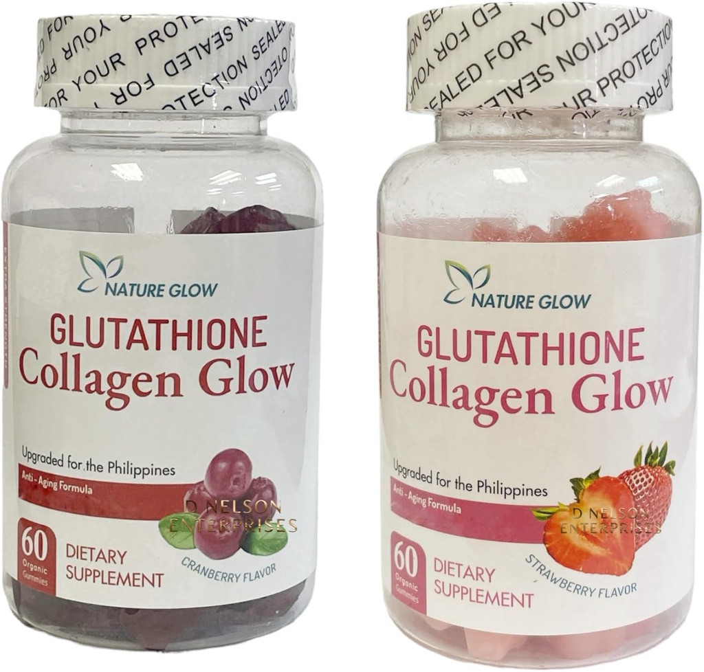 Nature Glow Glutatione Collagen Glow, 60 Luomu purukumia (Strawberry (1Bottle) & Karpalo (1 pullo))