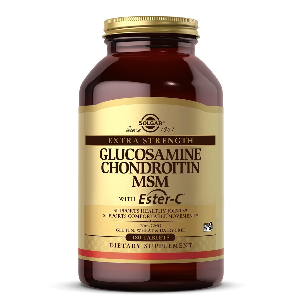 Solgar Extra Strength Glukosamiini Chondroitin MSM w/ Ester- C, 180 tablettia - Edistää terveellisiä niveliä, tukee mukavaa liikkuvuutta ja kollageenien muodostumista - ei- gammaglutamaatti, gluteeni ei, maitotuotteet No - 60