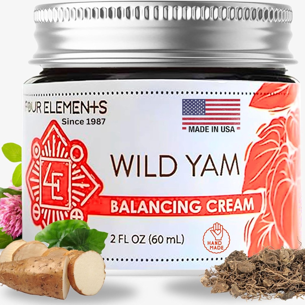 Four Elements 4E Wild Yam Balancing Cream, 2 OZ - 1st Place Winner at the 2023 International Herb Symposium for Creams and Salves! Ylpeästi Farmed, Crafted and Packed in WI, USA.