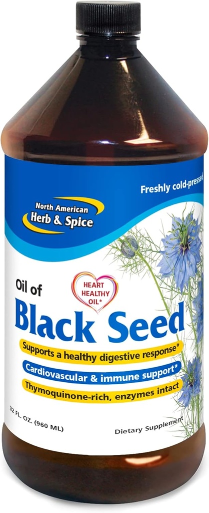 North American Herb & Spice Black Seed Oil - 32 fl. oz. - Kardiovaskulaari-, digestiivinen & Immunosupport - Ei-GMO - 192 Servings
