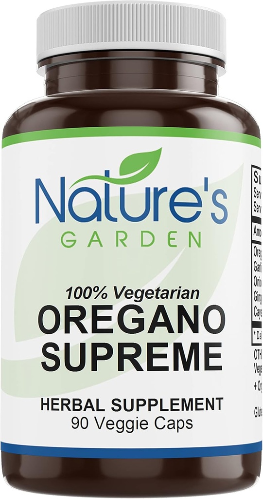 LUONNON GARDEN OLENNAISET Oregano Supreme (w/Garlic, Sipuli, inkivääri ja Cayenne) - 90 kasvislipat