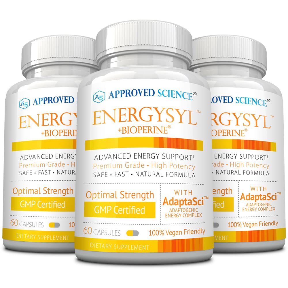 Hyväksytty Science Energysyl - kofeiiniton - Adaptogens, B-vitamiinit ja Bioperine - 3 kuukauden tarjonta - 180 kapselia