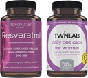 Reservation Beauty Resveratrol 500 mg - Sustained-Release Trans-Resveratrol - Vegan Antioxidant Supplement för hjärn- och hjärthälsa 60 kapslar och Twinlab TWL Women's Daily One 60 ct