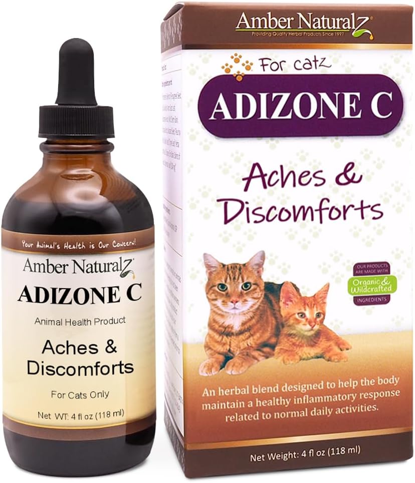Amber NaturalZ Adizone C Herbal Supplement för katter | Stöder hälsosamt inflammatoriskt svar, yrkesmässigt obehag och normal gemensam funktion | naturligt stöd för aktiva och åldrande fenomen