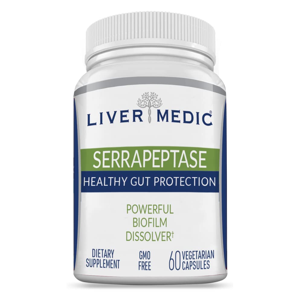 Serrapeptase Pure Digestive Proteolytic Enzymes Enteric Coated Premium Healthy Gut Protection och Vegan Liver Support Supplement för Sinus, Respiratory and Gut Health NonGMO (60 Caps)