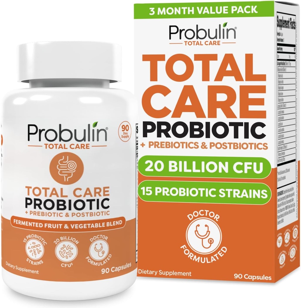 Probulin kokonaishoito Probiootti Supplement, Daily Gut, Ruoansulatuskanavan, ja immuuniterveyden Probiootit Kapselit miesten ja naisten, 20 miljardia PMY, vegan, 90 Count Bott