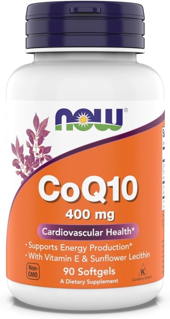 NOW Foods Supplements, CoQ10 400 mg, Pharmaceutical Grade, All-Trans Form Producerad av Fermentation, 90 Softgels